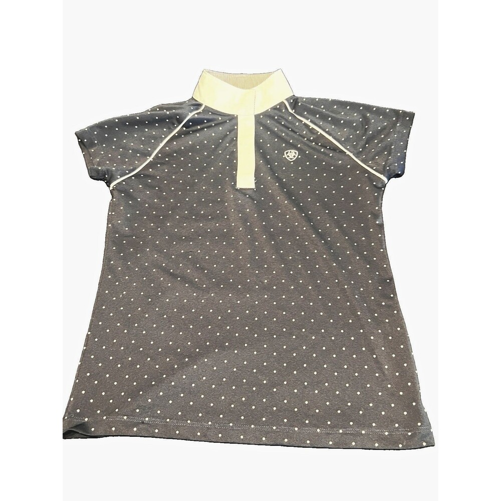 Ariat Girls Pro Series Show Shirt Blue White Polka Dot Equestrian Youth L 12